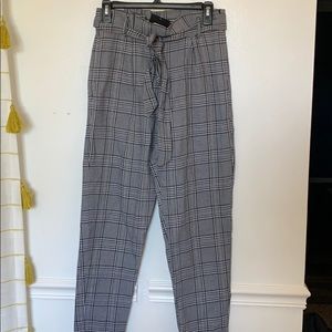 Paper bag waist plaid dress pant